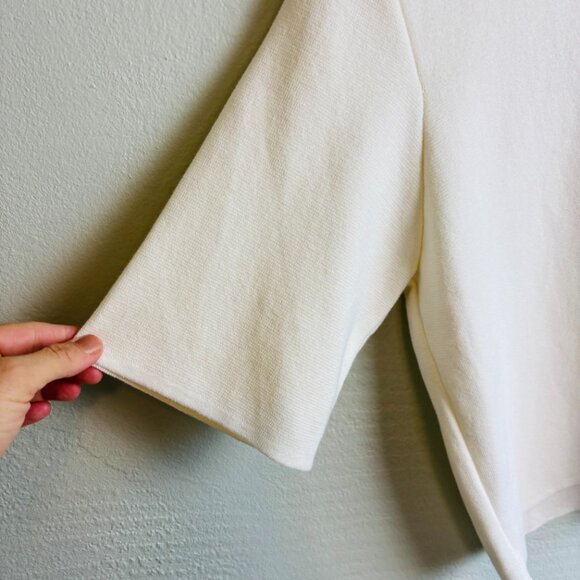 Holebrook Sweden Organic Cotton Knit Polo Sweater Top Ivory Short Sleeve  L - Picture 3 of 9